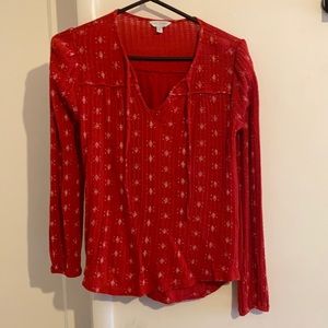 Lucky brand red printed drop needle long sleeve top